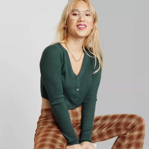 wild fable Sweaters - Wild Fable Cropped Button-Front Cardigan Dark Teal XS